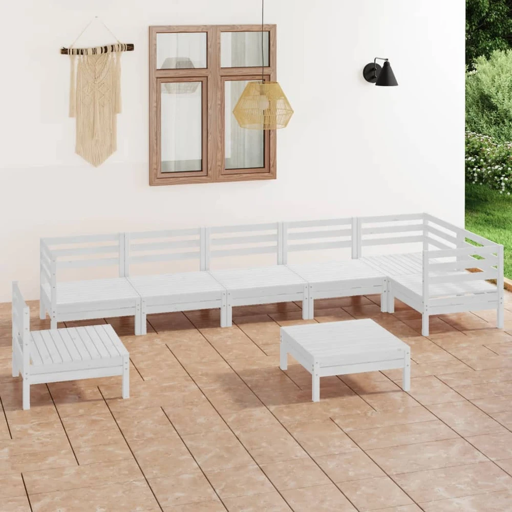 Lauko baldų komplektas Sodo poilsio baldų komplektas, 8 dalių, baltas, pušies masyvas