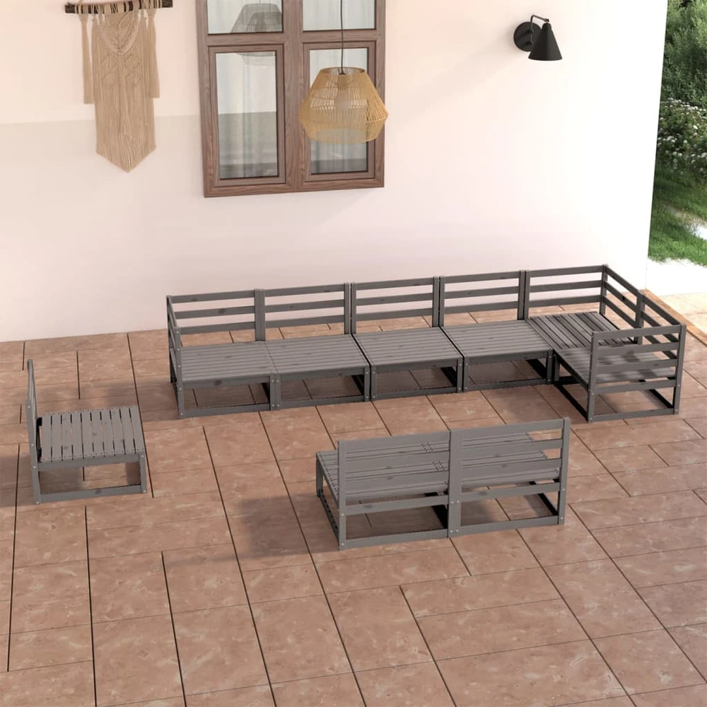 Lauko baldų komplektas Sodo poilsio baldų komplektas, 9 dalių, pilkas, pušies masyvas
