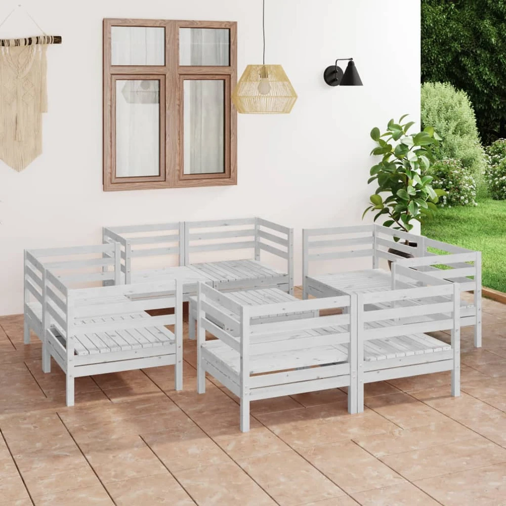 Lauko baldų komplektas Sodo poilsio baldų komplektas, 9 dalių, baltas, pušies masyvas