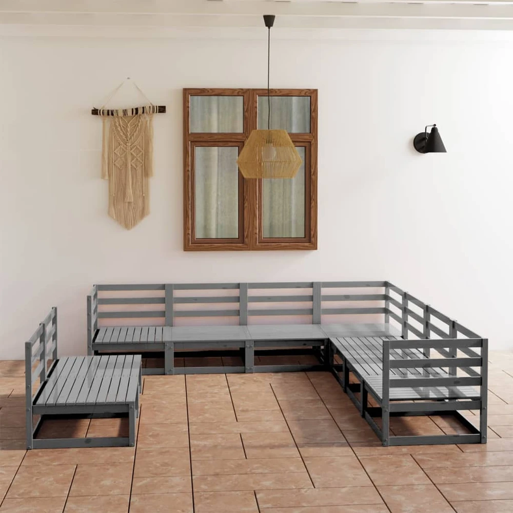 Lauko baldų komplektas Sodo poilsio baldų komplektas, 9 dalių, pilkas, pušies masyvas