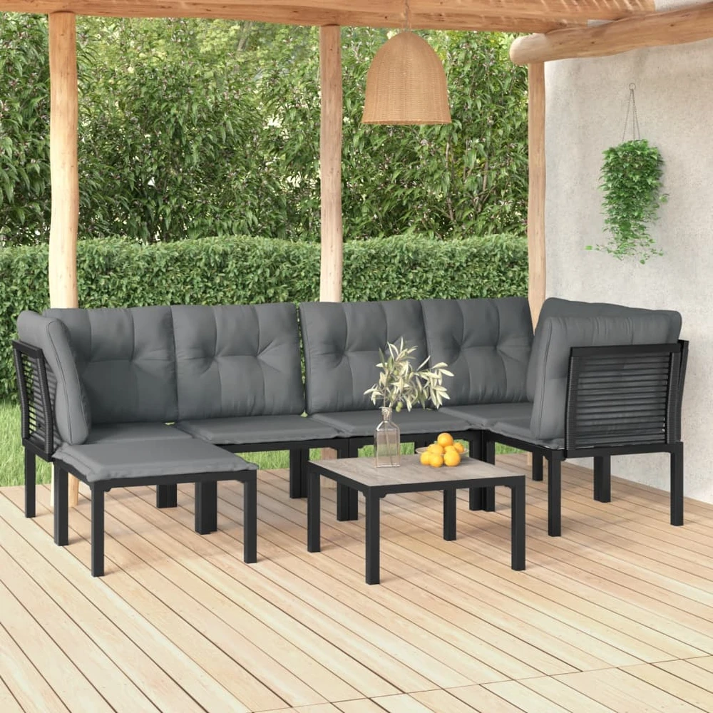 Lauko baldų komplektas Sodo poilsio komplektas, 7 dalių, juodas ir pilkas, poliratanas