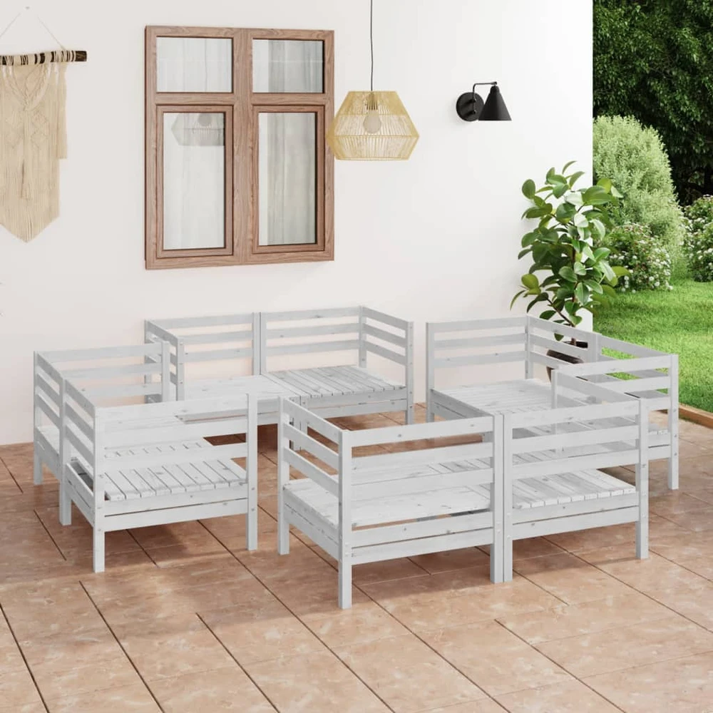 Lauko baldų komplektas Sodo poilsio komplektas, 8 dalių, baltas, pušies masyvas