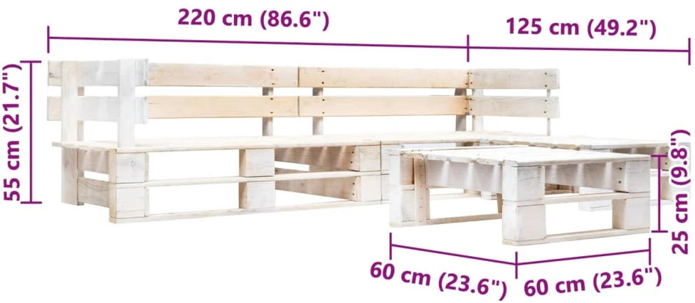Lauko baldų komplektas Sodo poilsio komplektas iš palečių, 4 dalių, baltas, mediena