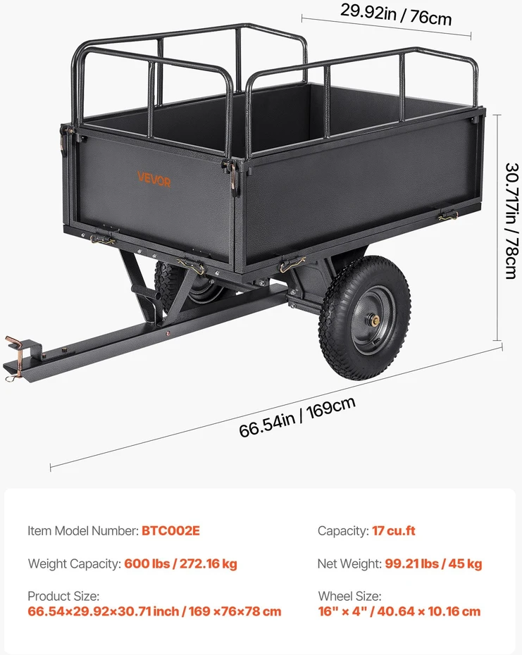 VEVOR Plieninis vežimėlis ATV/UTV 272 kg