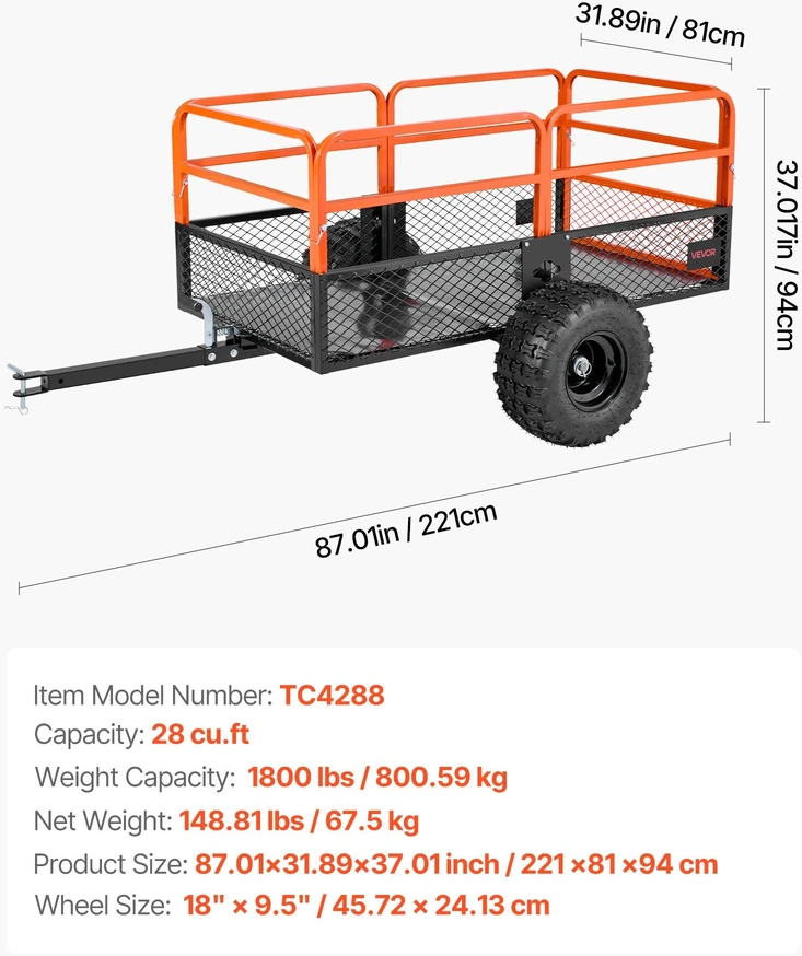 VEVOR Sodo priekaba 800 kg talpos