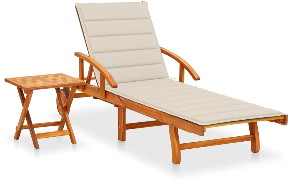 Sodo saulės gultas su staliuku ir čiužinuku, akacijos masyvas