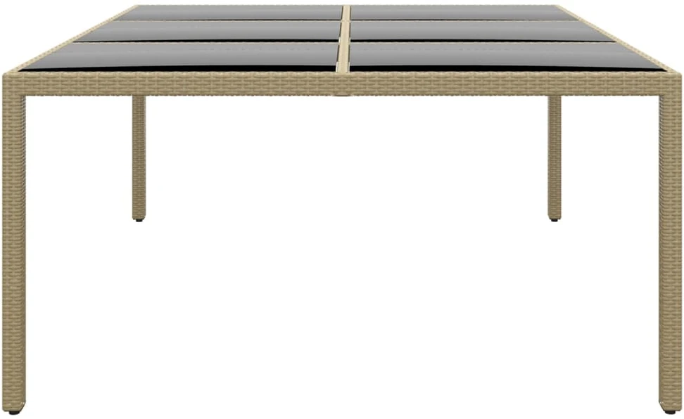 Sodo stalas, smėlio, 200x150x75cm, stiklas/poliratanas