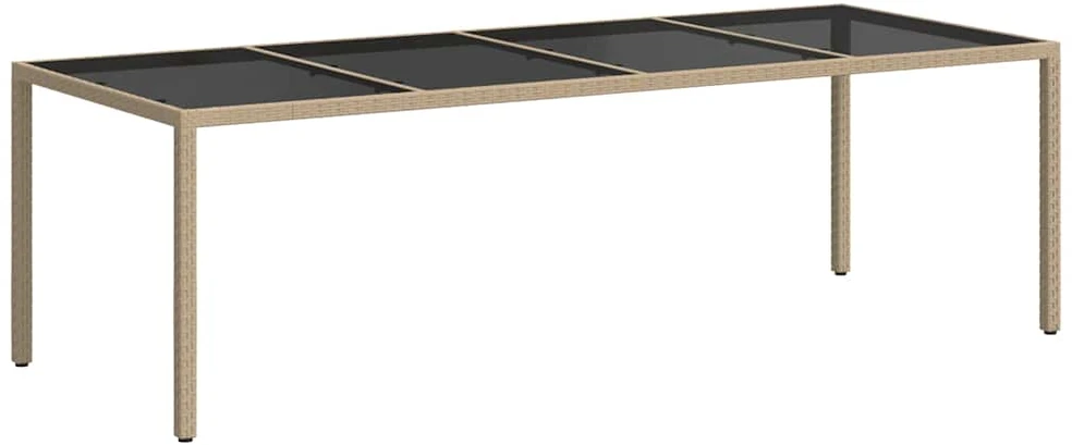 Sodo stalas, smėlio spalvos, 250x100x75cm, stiklas/poliratanas