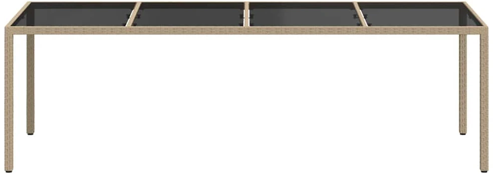 Sodo stalas, smėlio spalvos, 250x100x75cm, stiklas/poliratanas