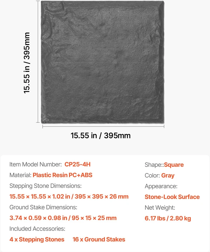 VEVOR Dekoratyvinės sodo plytelės 4vnt 40x40 cm pilkos