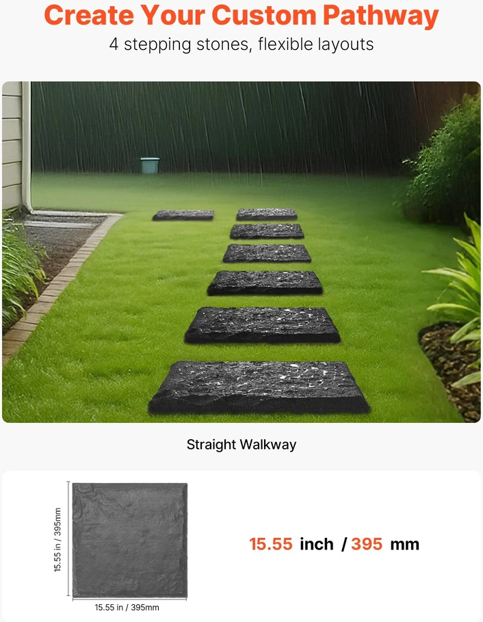 VEVOR Dekoratyvinės sodo plytelės 4vnt 40x40 cm pilkos