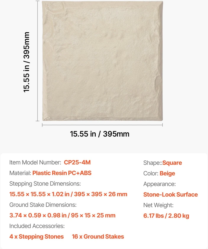 VEVOR Dekoratyviniai sodo plytelės 4 vnt. 39.5 x 39.5 cm smėlio spalvos