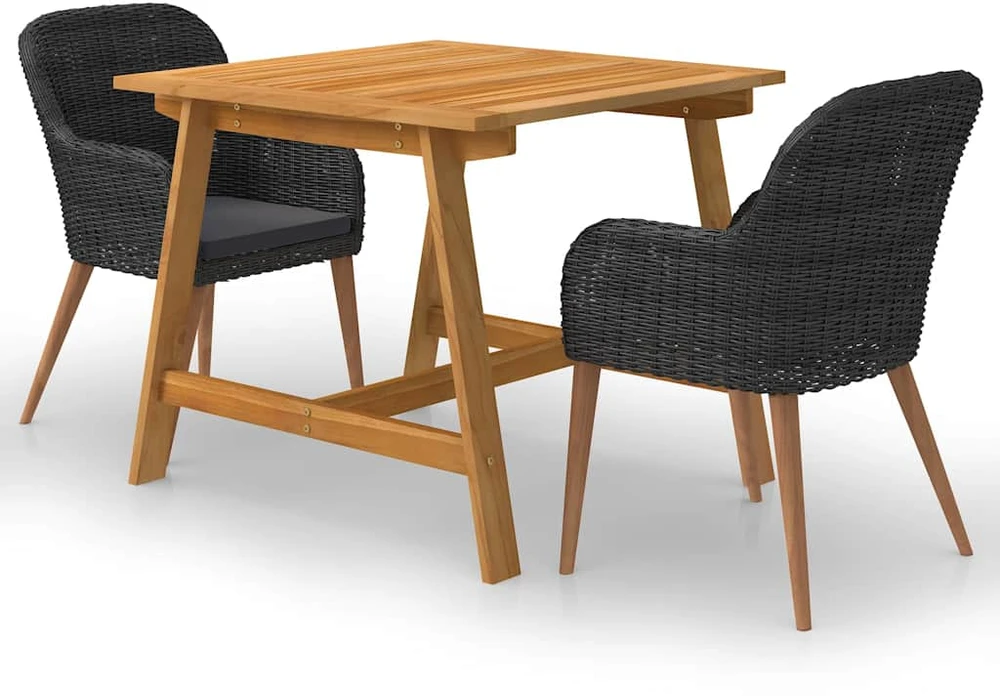 Lauko baldų komplektas Sodo valgomojo baldų komplektas, 3 dalių, juodos spalvos
