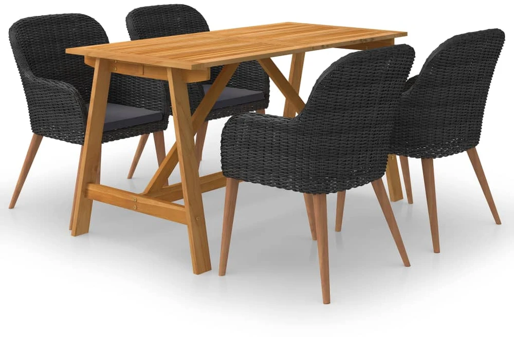 Lauko baldų komplektas Sodo valgomojo baldų komplektas, 5 dalių, juodos spalvos