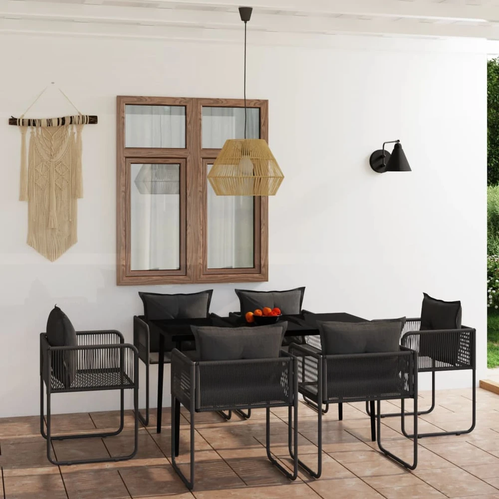 Lauko baldų komplektas Sodo valgomojo baldų komplektas, 7 dalių, juodos spalvos