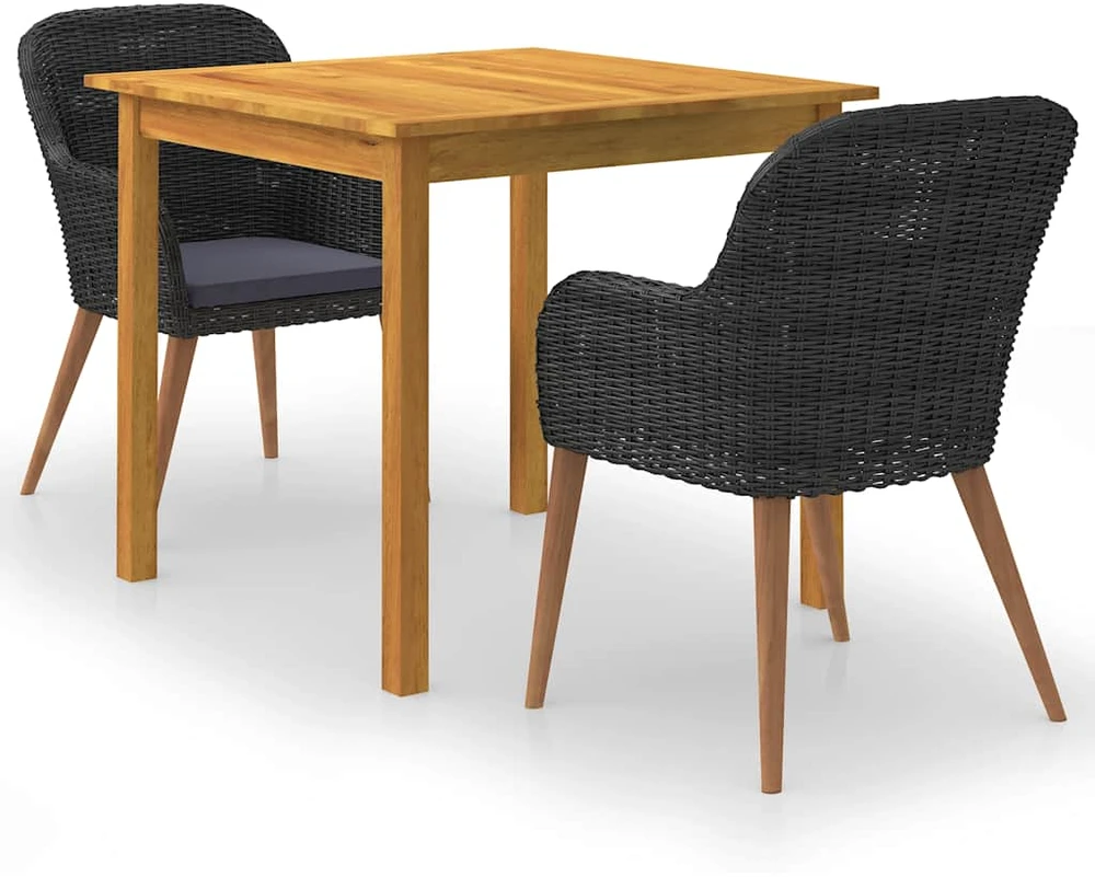 Lauko baldų komplektas Sodo valgomojo komplektas, 3 dalių, juodas
