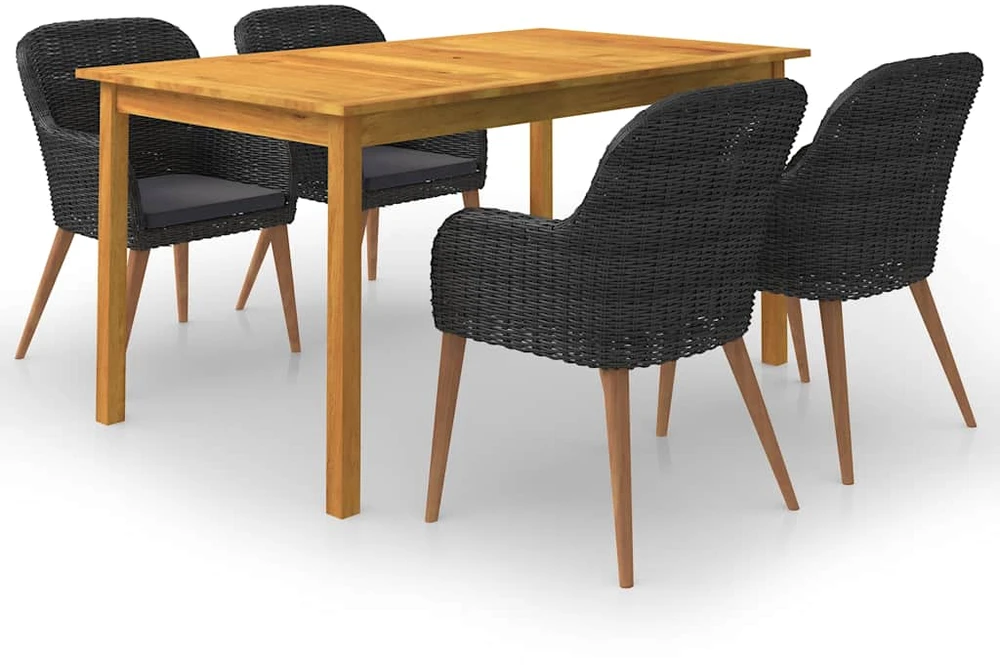 Lauko baldų komplektas Sodo valgomojo komplektas, 5 dalių, juodas (147876+2x44153)