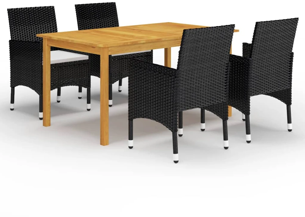 Lauko baldų komplektas Sodo valgomojo komplektas, 5 dalių, juodas (147876+2x46065)