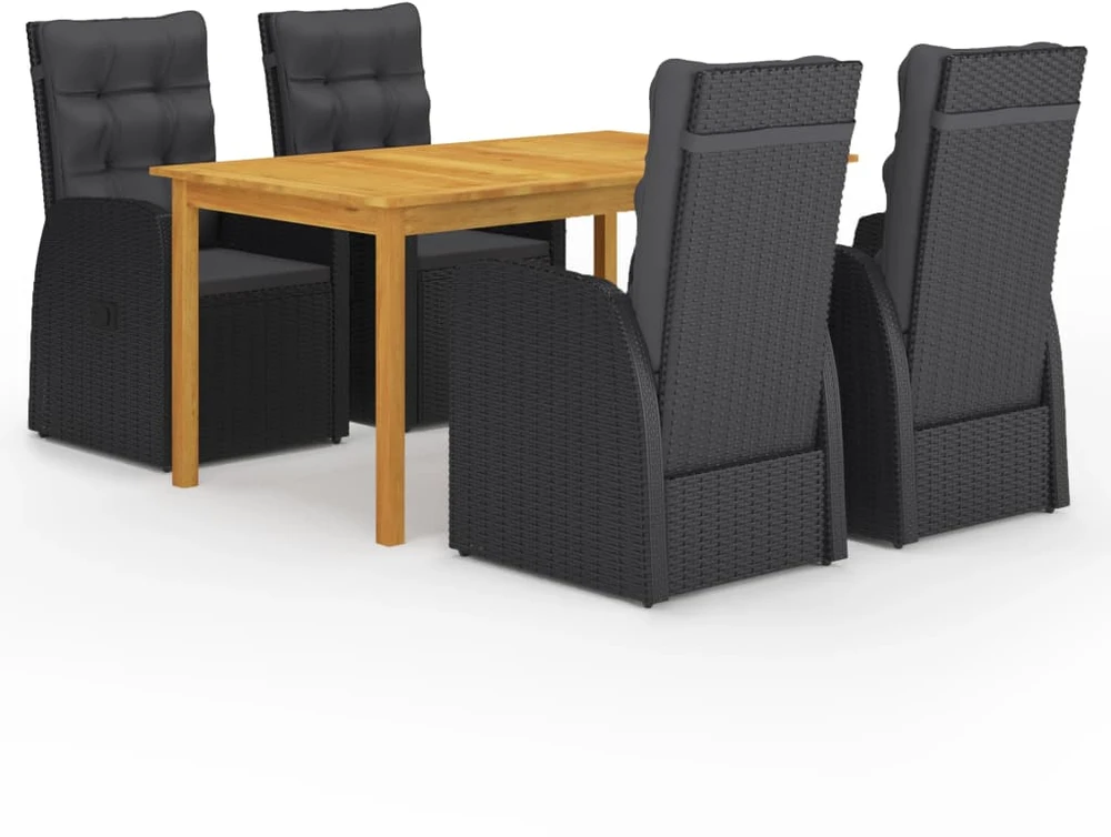 Lauko baldų komplektas Sodo valgomojo komplektas, 5 dalių, juodas (147876+2x46065)