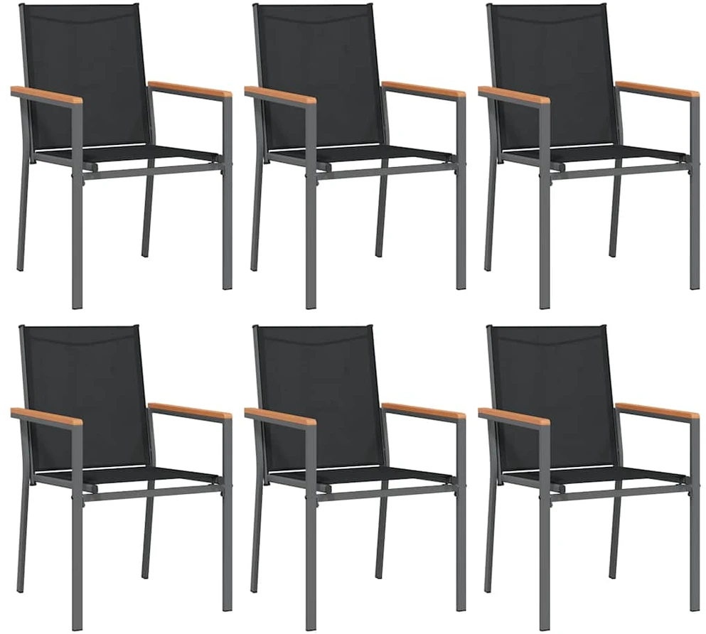 Lauko baldų komplektas Sodo valgomojo komplektas, 7 dalių, juodas, tekstilenas/plienas