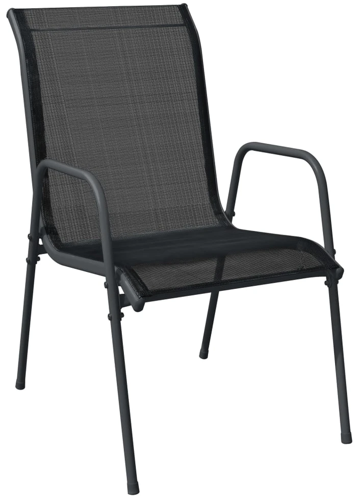 Lauko baldų komplektas Sodo valgomojo komplektas, 7 dalių, juodas, plienas/tekstilenas