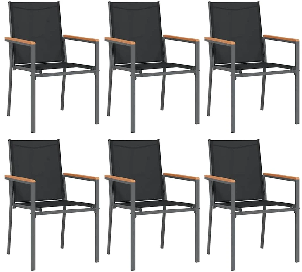 Lauko baldų komplektas Sodo valgomojo komplektas, 7 dalių, juodas, tekstilenas/plienas