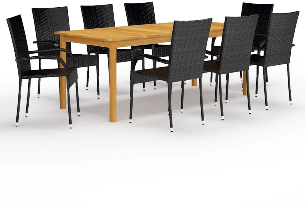 Lauko baldų komplektas Sodo valgomojo komplektas, 9 dalių, juodas (147877+2x310084)