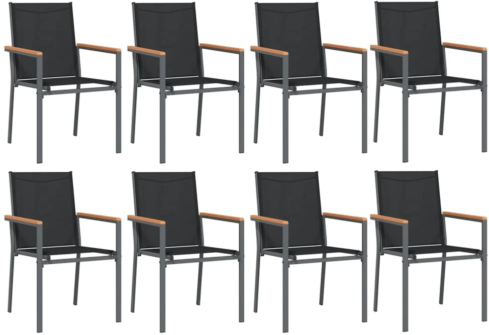 Lauko baldų komplektas Sodo valgomojo komplektas, 9 dalių, juodas, tekstilenas/plienas