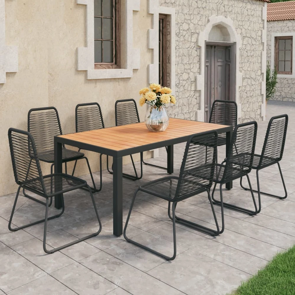 Lauko baldų komplektas Sodo valgomojo komplektas, 9 dalių, juodas/rudas, PVC ratanas