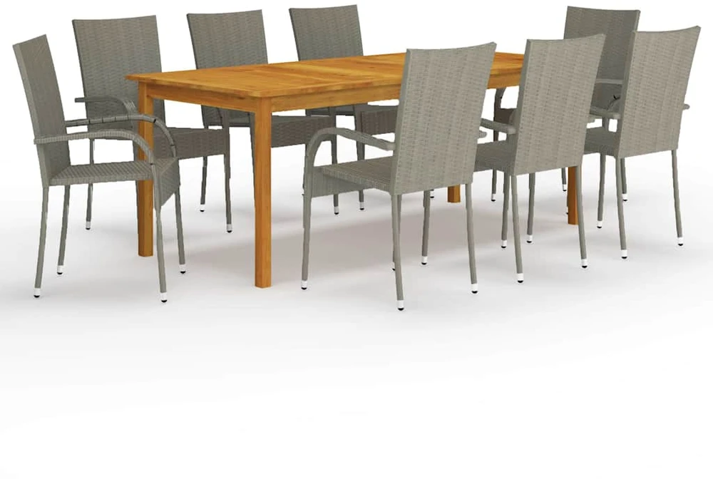 Lauko baldų komplektas Sodo valgomojo komplektas, 9 dalių, pilkas (147877+2x310085)
