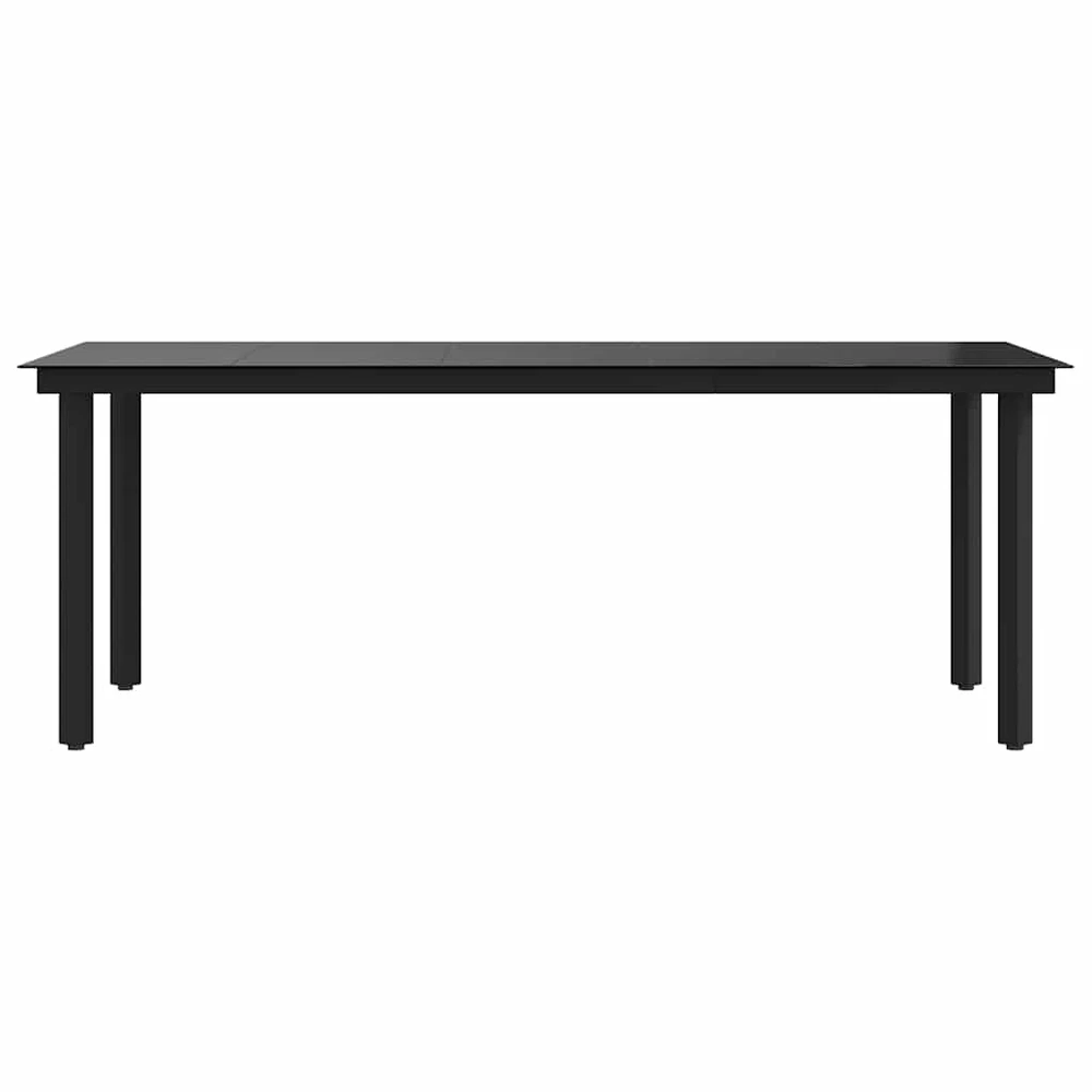 Sodo valgomojo stalas, juodas, 200x100x74cm, plienas ir stiklas