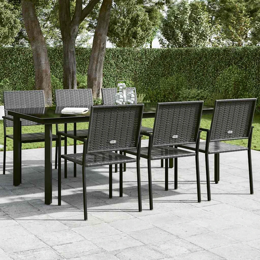 Sodo valgomojo stalas, juodas, 200x100x74cm, plienas ir stiklas