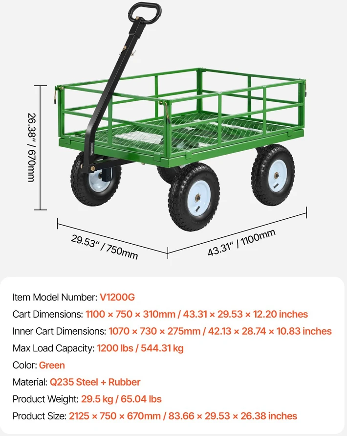 Sodo vežimėlis VEVOR V1200G, 544 kg keliamoji galia