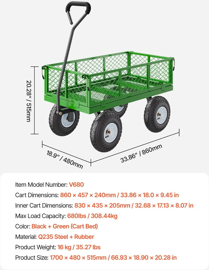 VEVOR Plieninė sodo vėžimėlis 308 kg