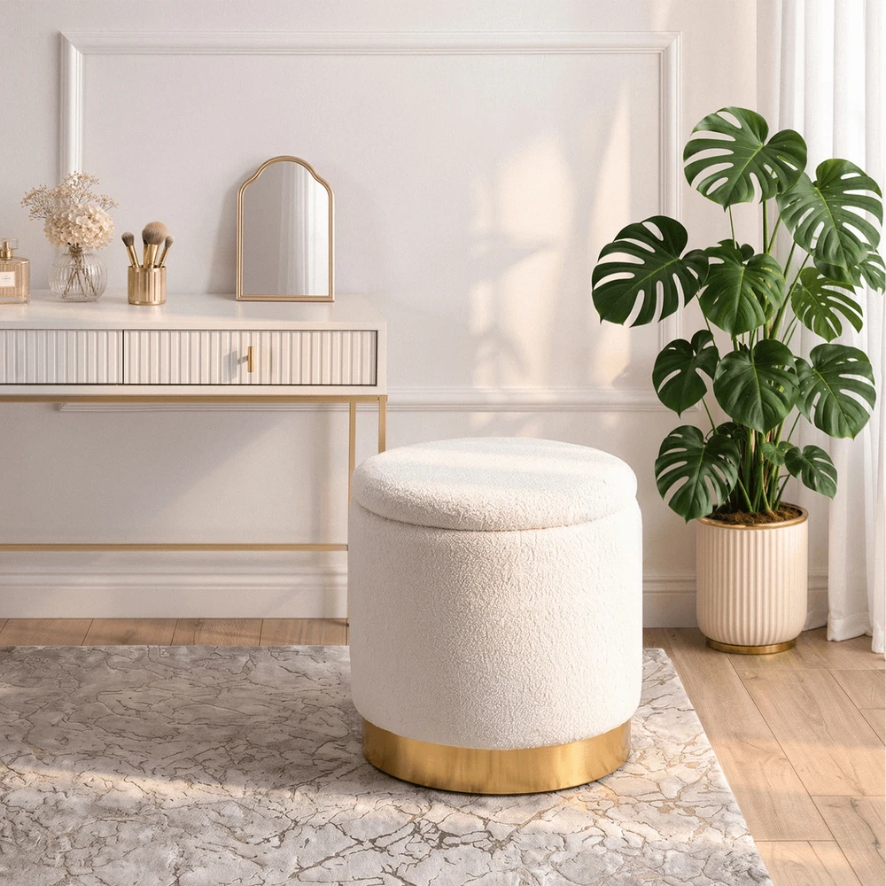 Sofa CARNOS KREMINĖS SPALVOS MINKŠTAS BUKLĖ PUFAS
