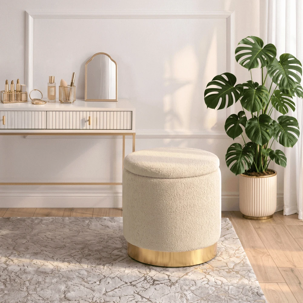 Sofa CARNOS SMĖLIO SPALVOS MINKŠTAS BUKLĖ PUFAS
