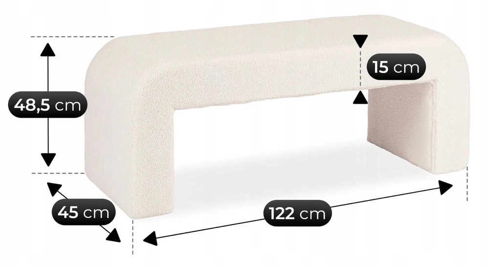 Sofa DELINO KREMINĖS SPALVOS BUKLĖ MINKŠTAS PUFAS