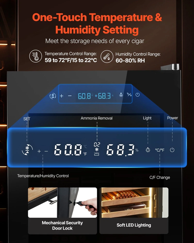 Sofa VEVOR Elektrinis humidoras su vėsinimu ir kontrole