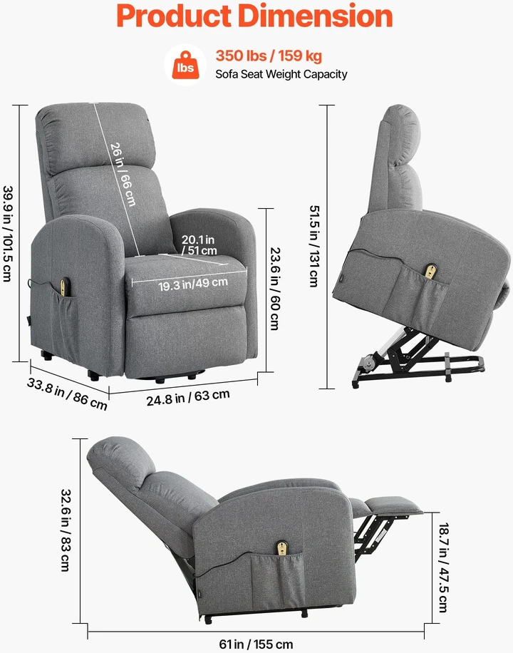 Sofa VEVOR Elektrinis pakeliamas fotelis pagyvenusiems