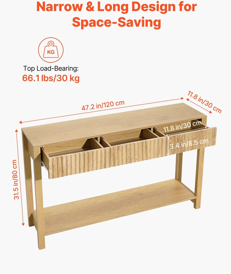VEVOR 120 cm konsolinis stalas su stalčiais