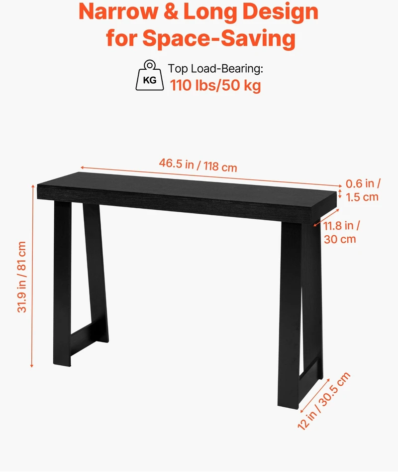VEVOR 118 cm moderna konsolė juoda