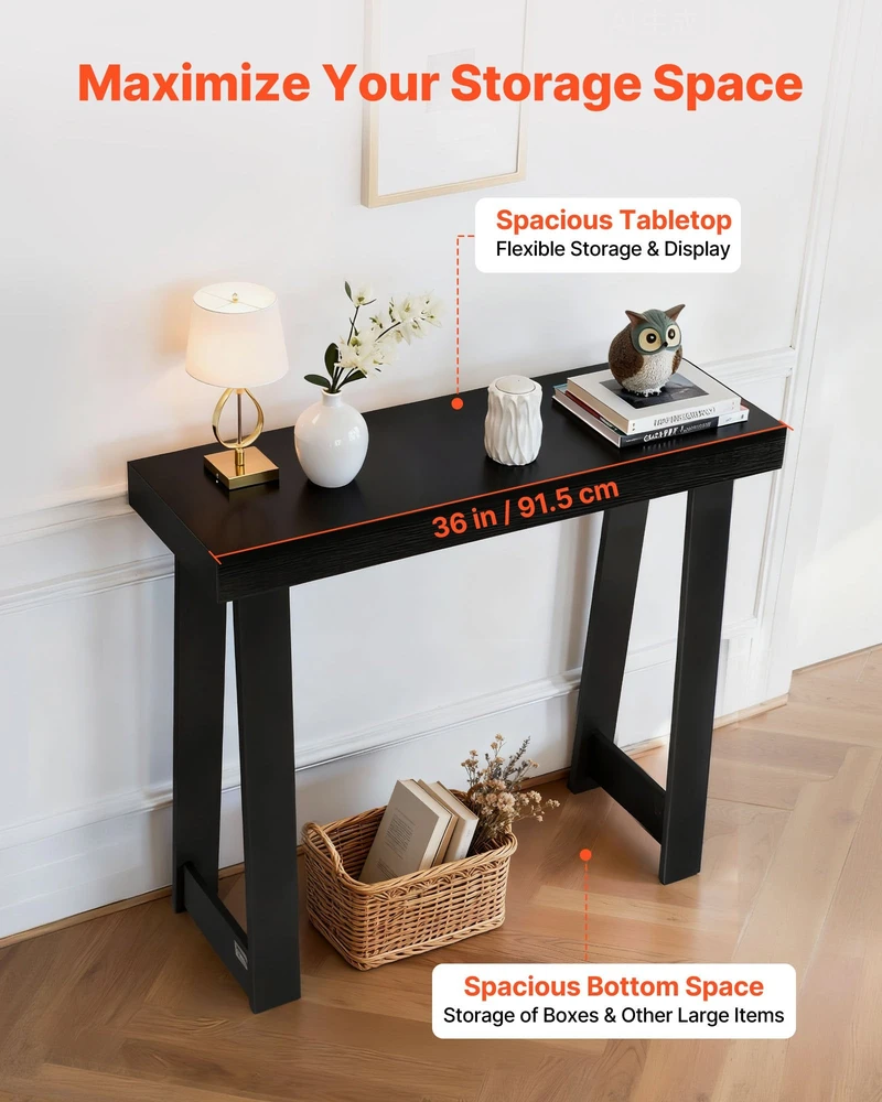 Lova VEVOR juodas konsolinis stalas 91,5 cm