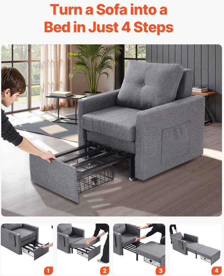 VEVOR Sofa-lova su reguliuojama atlošo padėtimi
