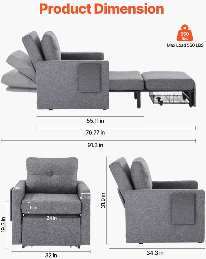 VEVOR Sofa-lova su reguliuojama atlošo padėtimi