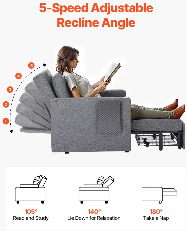 VEVOR Sofa-lova su reguliuojama atlošo padėtimi