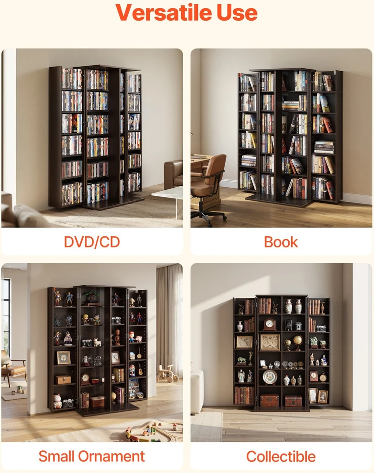 VEVOR Medijos laikymo spinta, 6 lentynų DVD organizatorius