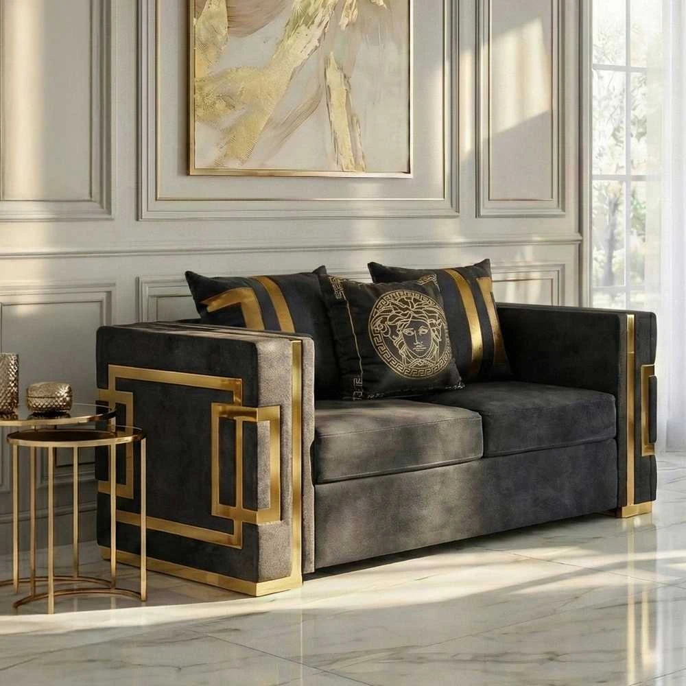 Sofa PALLAZO 2S Dwuosobowa Juodai/Złota
