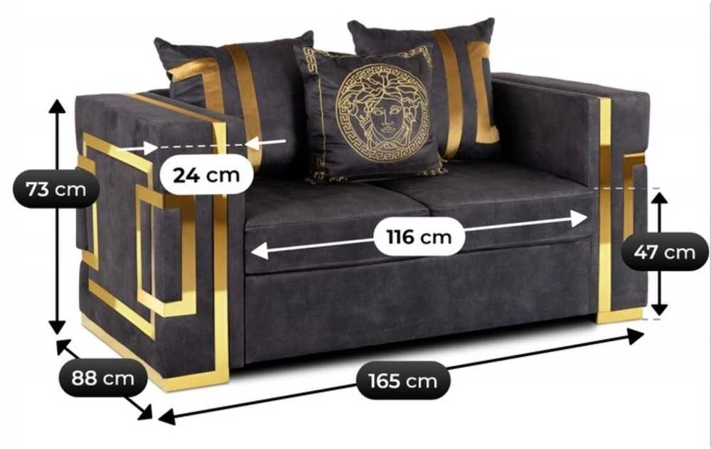 Sofa PALLAZO 2S Dwuosobowa Juodai/Złota