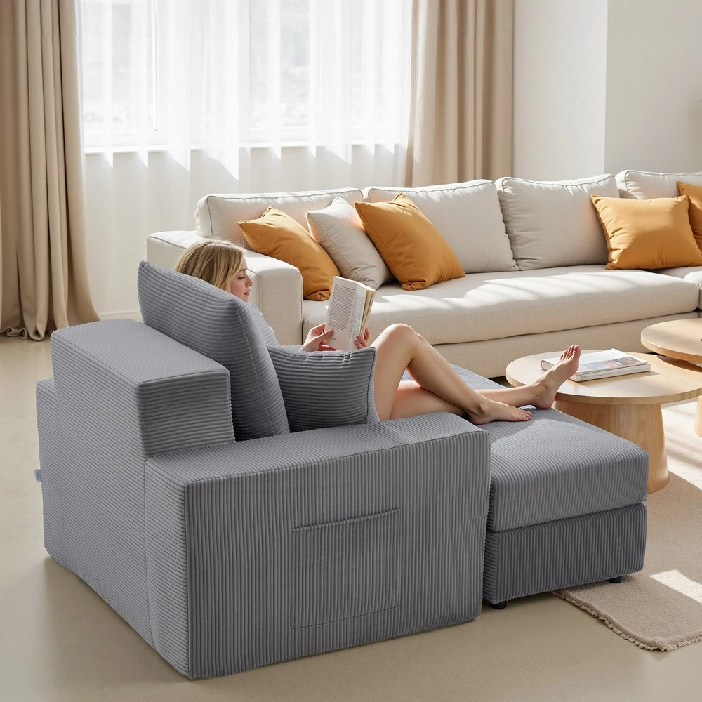 Sofa Vevor Pilka šezlonginė kėdė su pagalvėmis