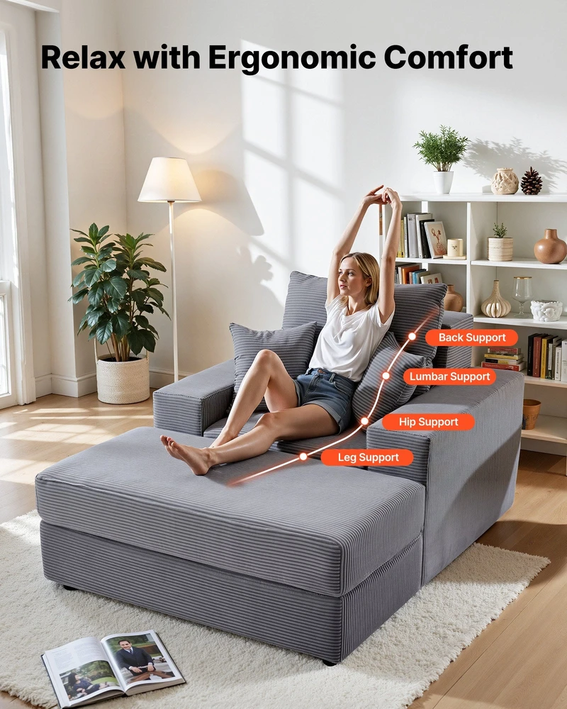 Sofa Vevor Pilka šezlonginė kėdė su pagalvėmis